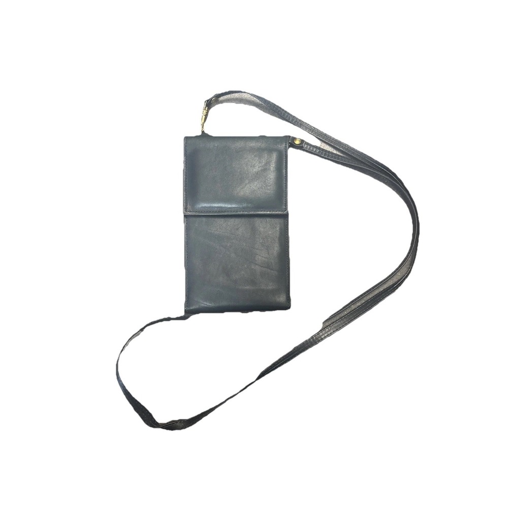 Vintage Rolfs Dark Navy Blue Macro Bag Wristlet Wallet Leather Cowhide